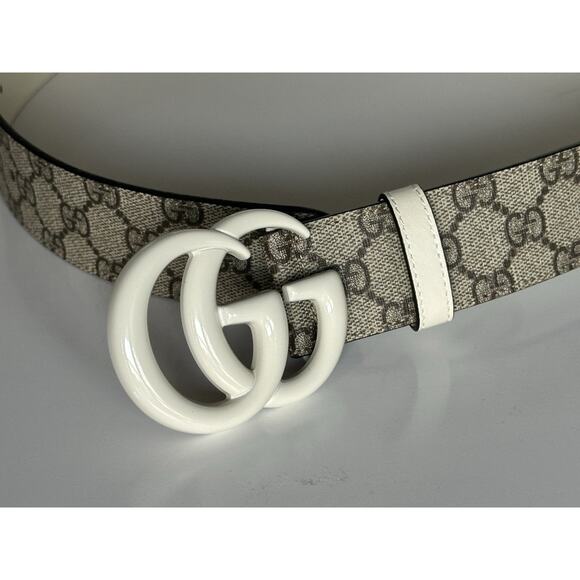 Gucci Canvas/Leather GG Marmont Supreme Belt Ebony/M White 115/46 IT NWT 400593 - Picture 6 of 8